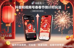 抖音和视频号，春节倒计时玩法，操作方法简单，可实现快速涨粉，后期可转带货-风淘社