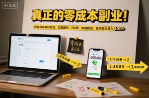 真正的零成本副业！问卷调查暴利项目，无脑操作，纯0撸，收益稳定，每天轻松日入100+【揭秘】-风淘社