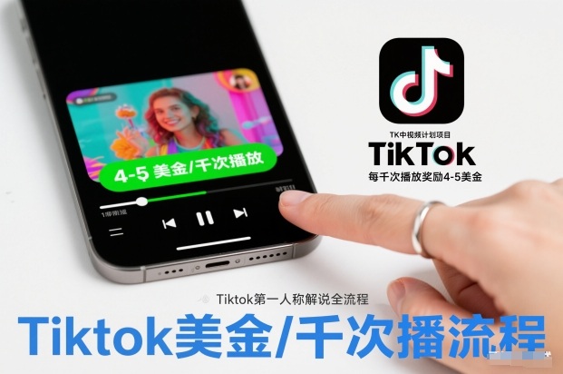 TK中视频计划项目,Tiktok第一人称解说流程,每干次播放奖励4-5美金-风淘社