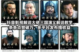 抖音影视解说大佬三国演义解说教学，条条点赞破万，多平台发布撸收益-风淘社