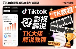 Tiktok影视解说文案与选题课，TK大佬影视解说教程，带你出海賺美刀（更新）-风淘社