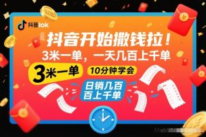 抖音开始撒钱拉,3米一单,一天几百上千单,项目简单,10分钟学会【揭秘】-风淘社