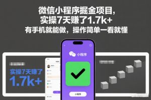 微信小程序掘金项目,实操7天賺了1.7k+,有手机就能做,操作简单一看就懂【揭秘】-风淘社
