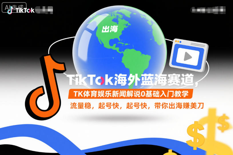 TikTok海外蓝海赛道,TK体育娱乐新闻解说0基础入门教学,流量稳,起号快,带你出海賺美刀-风淘社