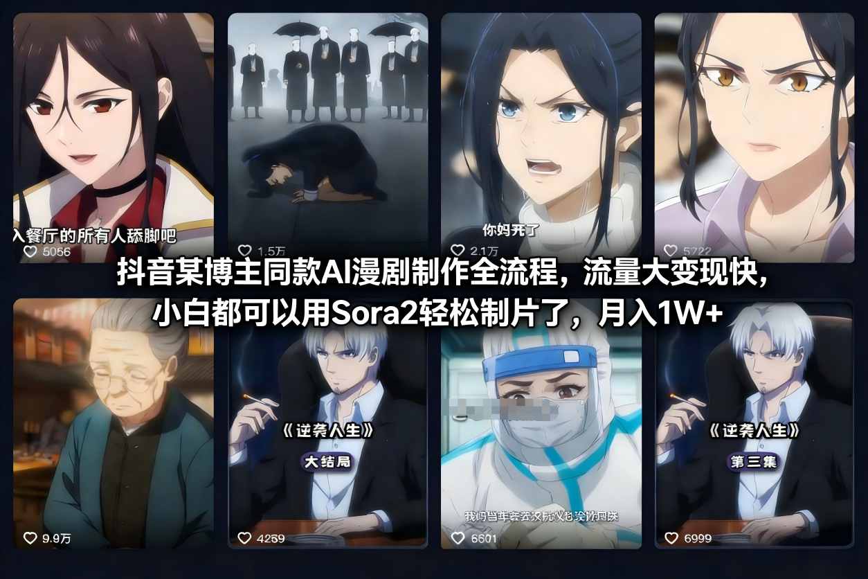 抖音某博主同款AI漫剧制作全流程，流量大变现快，小白都可以用Sora2轻松制片了，月入1W+-风淘社