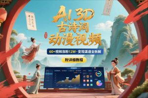 AI制作3D古诗词动漫视频，60多个视频涨粉12W，多个变现渠道拆解【附详细教程】-风淘社