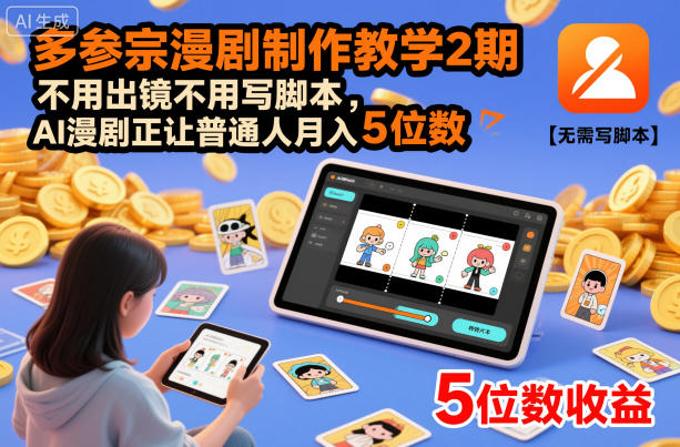 多参宗漫剧制作教学2期,不用出镜不用写脚本,AI漫剧正让普通人月入5位数-风淘社