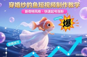 穿婚纱的鱼短视频制作教学，新奇特风格，快速起号涨粉-风淘社