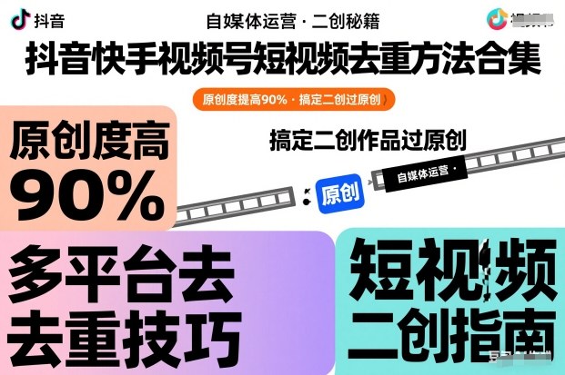 抖音快手视频号短视频去重方法合集,原创度提高90%,搞定二创作品过原创-风淘社