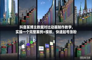 抖音某博主数据对比动画制作教学,实操完整案例+模板,快速起号涨粉-风淘社