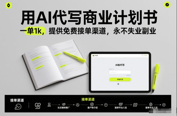 用AI代写商业计划书,一单1k,提供免费接单渠道,永不失业副业-风淘社