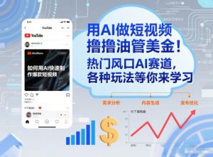 用AI做短视频撸油管美金,热门风口AI赛道,你不做我做,各种玩法等你来学习-风淘社