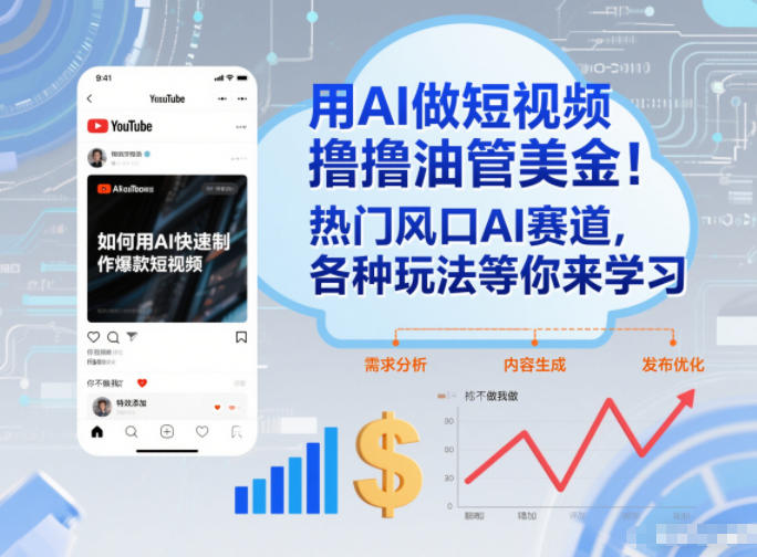 用AI做短视频撸油管美金,热门风口AI赛道,你不做我做,各种玩法等你来学习-风淘社