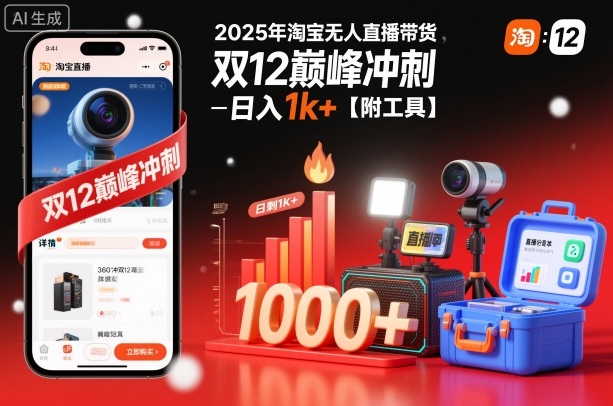 2025年淘宝无人直播带货,冲刺双12,日入1k+【附工具】【揭秘】-风淘社