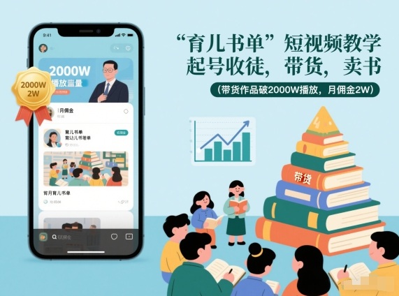 育儿书单短视频教学,起号收徒,带货,卖书(带货作品破2000W播放,月佣金2W)-风淘社