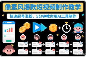 像素风爆款短视频制作教学，快速起号涨粉，5分钟教你用AI工具制作-风淘社