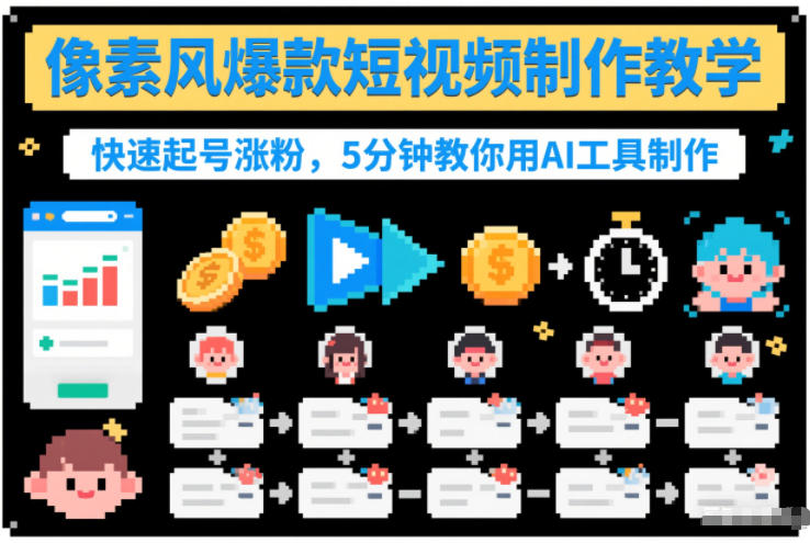 像素风爆款短视频制作教学,快速起号涨粉,5分钟教你用AI工具制作-风淘社