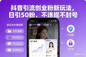 抖音引流创业粉新玩法，日引50粉，不违规不封号-风淘社