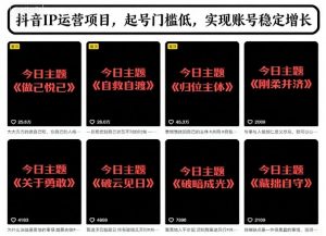 抖音IP运营项目,抖音今日主题玩法,起号门槛低,实现账号稳定增长-风淘社