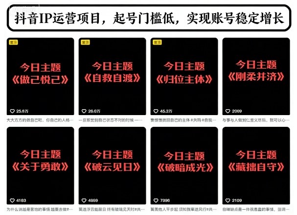 抖音IP运营项目,抖音今日主题玩法,起号门槛低,实现账号稳定增长-风淘社