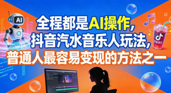 全程都是AI操作，抖音汽水音乐人玩法，普通人最容易变现的方法之一-风淘社