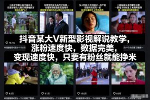 抖音某大V新型影视解说教学,涨粉速度快,数据完美,变现速度快,只要有粉丝就能挣米-风淘社