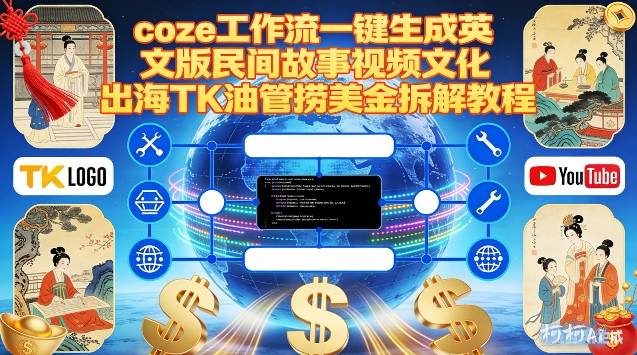 Coze扣子工作流一键生成英文版民间故事视频,文化出海TK油管捞美金拆解教程-风淘社