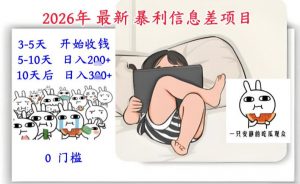 2026年最新暴利信息差项目：3-5天开始收米，10天后稳定3张，0门槛，每天两三个小时搞定-风淘社