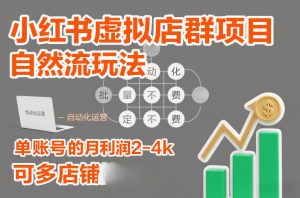 小红书虚拟店群项目,自然流玩法,批量自动化,稳定不费号,单账号的月利润2-4k,可多店矩阵-风淘社
