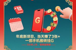 年底新项目,当天賺了3张+,一部手机搬砖挂G,5分钟上手,保姆级教程【揭秘】-风淘社