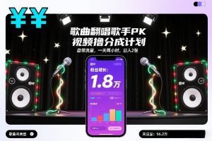 歌曲翻唱歌手PK视频撸分成计划，自带流量，一天两小时，日入2张-风淘社