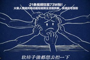 21条视频狂揽73W粉！火柴人情绪共鸣动画短视频全流程拆解，快速起号涨粉-风淘社