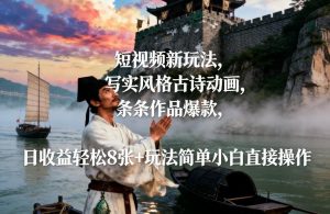 短视频新玩法，写实风格古诗动画，条条作品爆款，日收益轻松8张+玩法简单小白直接操作-风淘社