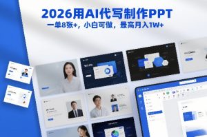 2026用AI代写制作PPT,一单8张+,小白可做,最高月入1W+-风淘社