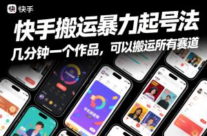 快手搬运暴力起号法,几分钟一个作品,手机就能做,可以搬运所有赛道-风淘社
