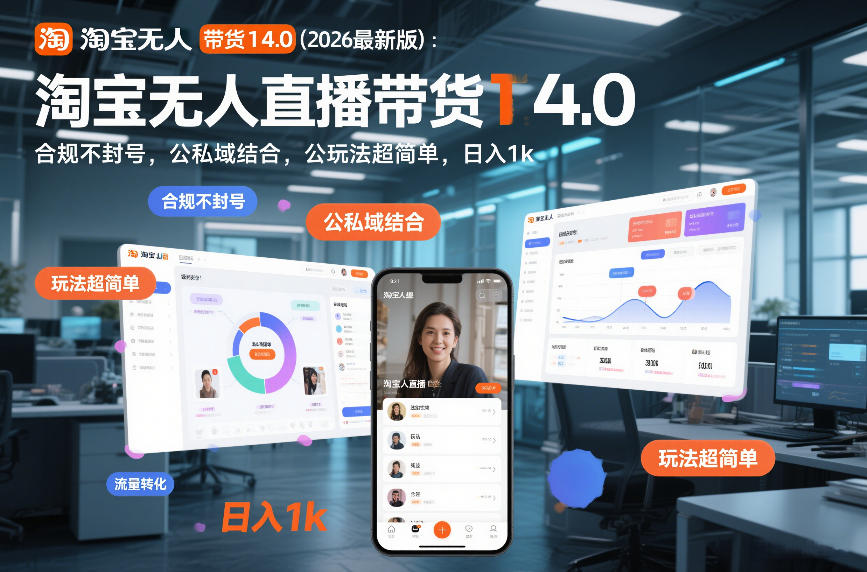 淘宝无人直播带货14.0(2026最新版):合规不封号,公私域结合,玩法超简单,日入1k+【揭秘】-风淘社
