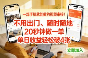 一部手机就能做的视频审核!不用出门,随时随地,20秒钟做一单,单日收益轻松破4张【揭秘】-风淘社