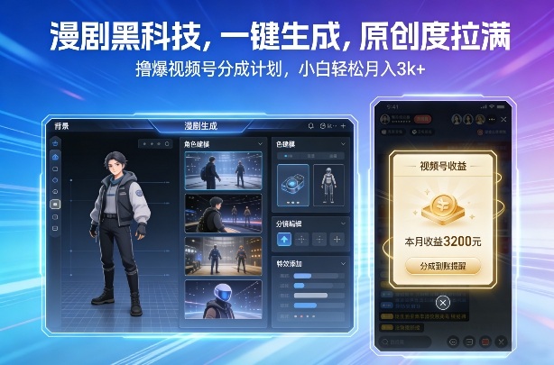 漫剧黑科技，一键生成，原创度拉满，撸爆视频号分成计划，小白轻松月入3k+-风淘社