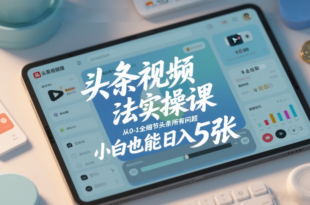 头条视频玩法实操课,从0-1全细节头条所有问题,小白也能日入5张-风淘社