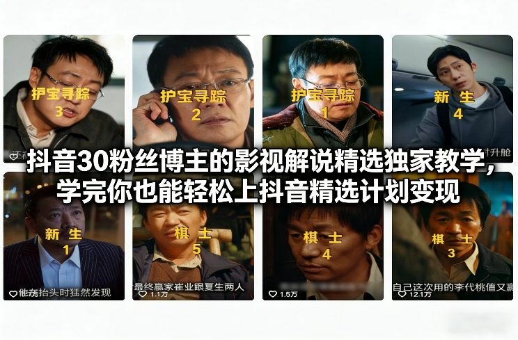 抖音30万粉丝博主的影视解说精选独家教学,学完你也能轻松上抖音精选计划变现-风淘社