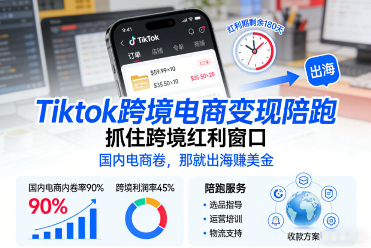 Tiktok跨境电商变现陪跑，抓住跨境红利窗口，国内电商卷，那就出海賺美金-风淘社
