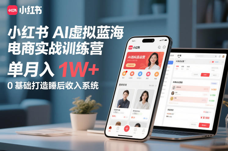 小红书AI虚拟蓝海电商实战训练营,单月入1W+,0基础打造睡后收入系统-风淘社