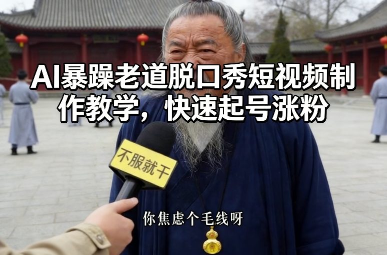 AI暴躁老道脱口秀短视频制作教学，快速起号涨粉-风淘社