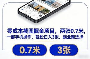 零成本截图掘金项目,两张0.7米,一部手机操作,轻松日入3张,副业新选择【揭秘】-风淘社
