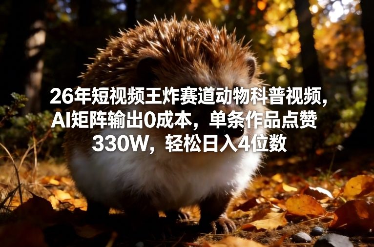 26年短视频王炸赛道动物科普视频，AI矩阵输出0成本，单条作品点赞330W，轻松日入4位数-风淘社