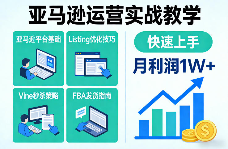 亚马逊运营实战教学，亚马逊平台+Listing优化+Vine秒杀+FBA发货等，快速上手，实现店铺月利润1W-风淘社