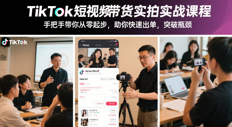 TikTok短视频带货实拍实战课程,手把手带你从零起步,助你快速出单,突破瓶颈-风淘社