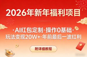 新年福利项目,AI红包定制,操作0基础,玩法变现20W+年前最后一波红利,附详细教程-风淘社