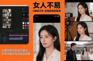 0基础可学!《女人不易》竖屏剧情剪辑课,从素材筛选到成片输出,手把手教你驾驭复杂故事-风淘社
