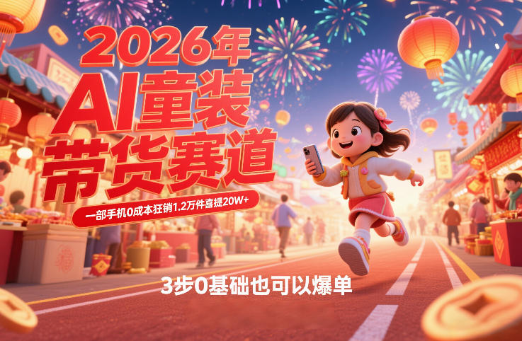 AI童装新春带货赛道,一部手机0成本狂销1.2万件喜提20W+,3步0基础也可以爆单-风淘社